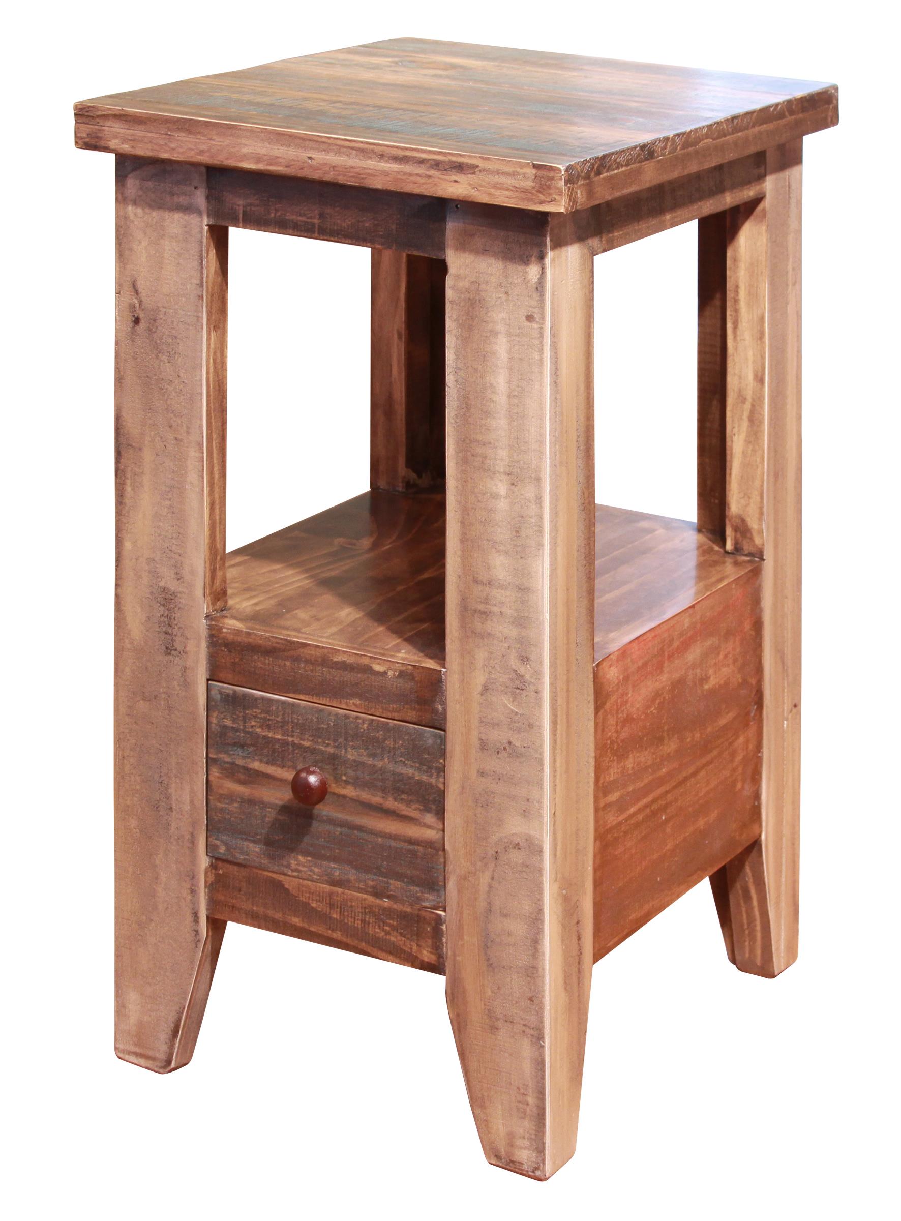 International Furniture Direct Antique 1318875 Chair Side Table with 1 Drawer Dunk & Bright